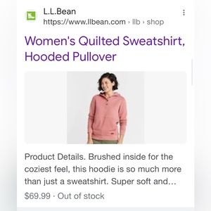 L.L. Bean Women’s Quilted Hooded Pullover Sweatshirt